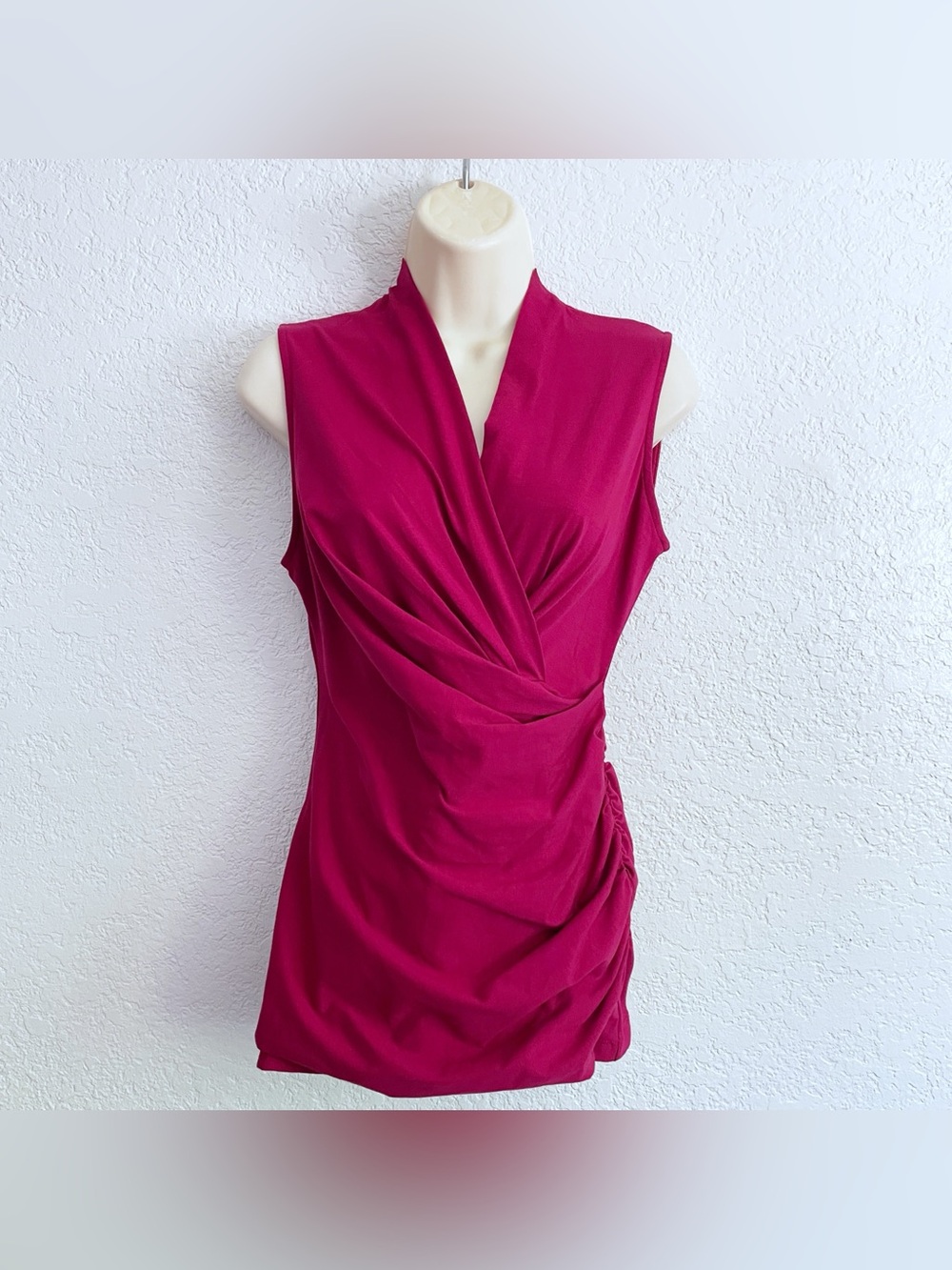 Peruvian Connection Magenta Sleeveless Wrap-Style Fuchsia Top Small Pima Cotton